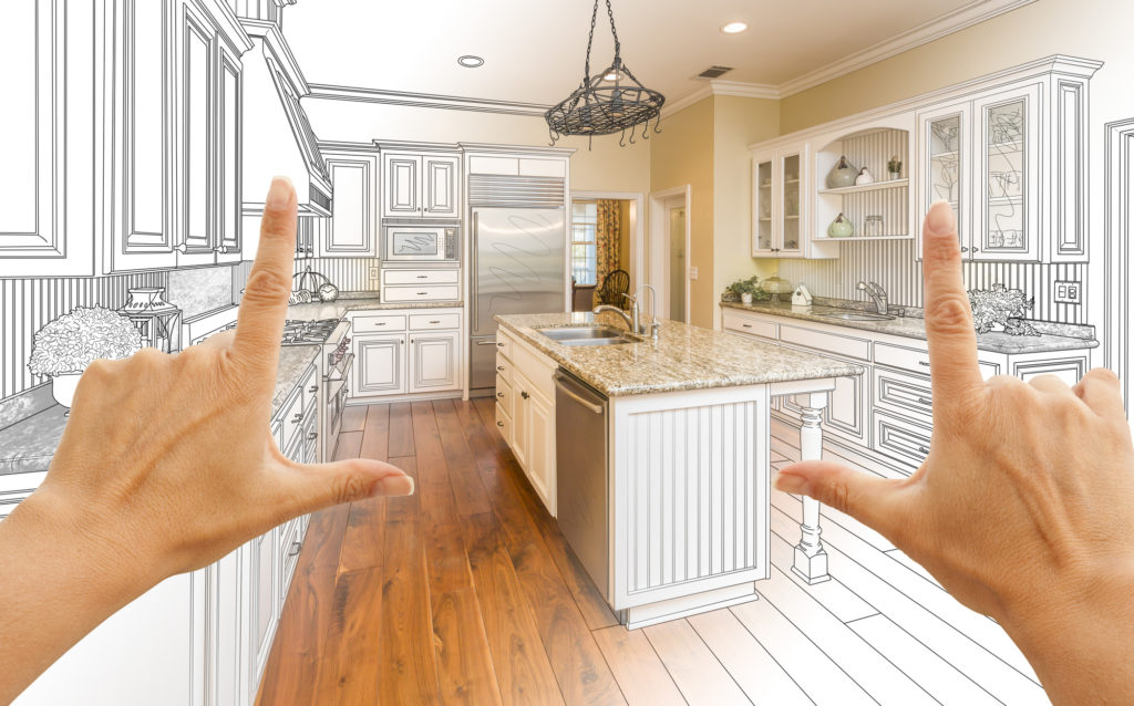 Female Hands Framing Gradated Custom Kitchen Design Drawing and Photo Combination diy kitchen remodel cost what to consider for your renovation