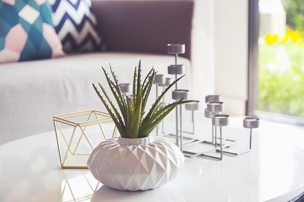 Green Plant in a Vase and Candle Stand in Living Room interior design for home projects 3 glorious tips